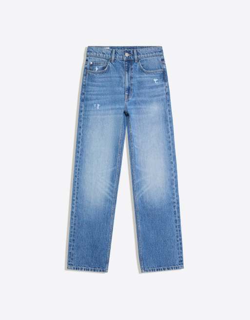 Bershka gewaschene Jeans mit geprägtem Detail in Mittelblau, 5 von 6