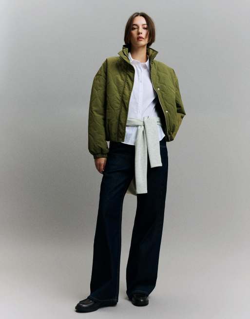 Bershka - Gewatteerd jack in kaki, 2 van 4