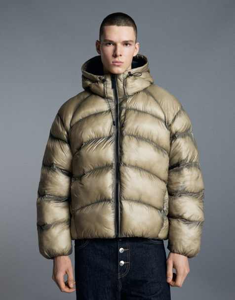 Bershka gewatteerd jack met doorschijnend effect in kaki - view 1