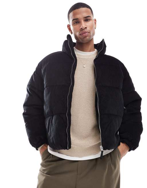 Bershka - Gewatteerd jack van corduroy in zwart