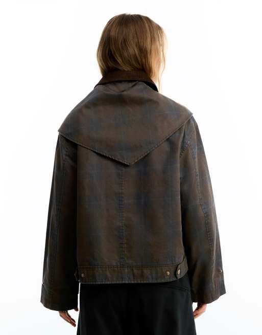 Bershka gewaxte corduroy jack met sjaal in bruin, 3 van 5