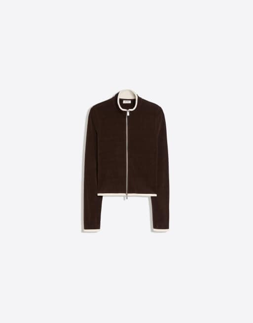 Bershka giacca a coste con zip e collo alto marrone, 5 di 5