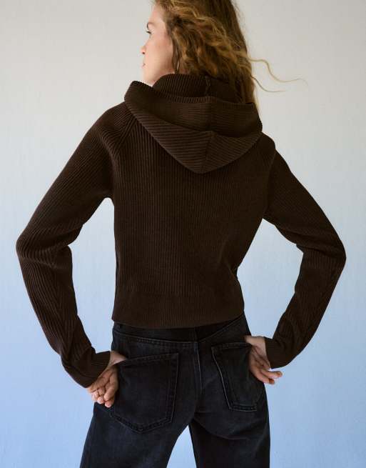 Bershka giacca a coste doppiopetto con cappuccio marrone, 2 di 5