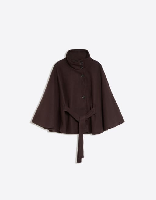 Bershka giacca a mantella con collo alto in marrone, 5 di 5