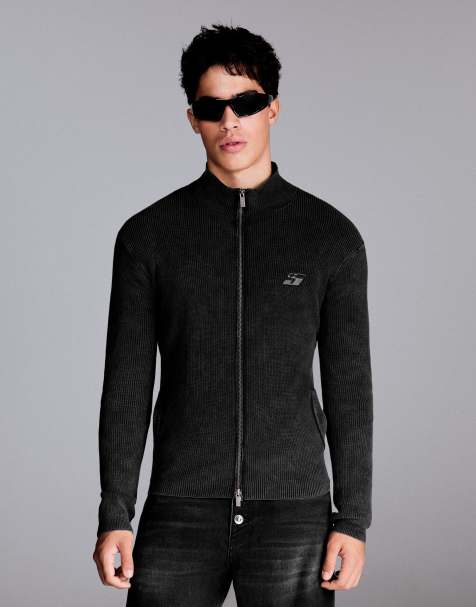 Bershka giacca aderente a coste con zip nera - view 1
