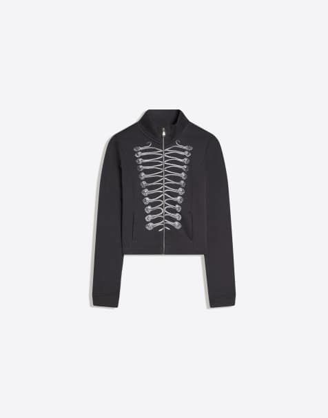 Bershka - Giacca aderente grigia con grafica - view 1