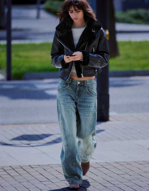 Bershka giacca biker corta double-face nera, 2 di 6