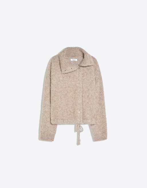Bershka giacca bouclé con collo a camicia e fondo regolabile marrone, 5 di 5
