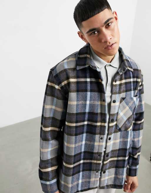 Bershka Giacca Camicia In Flanella Blu A Quadri Asos