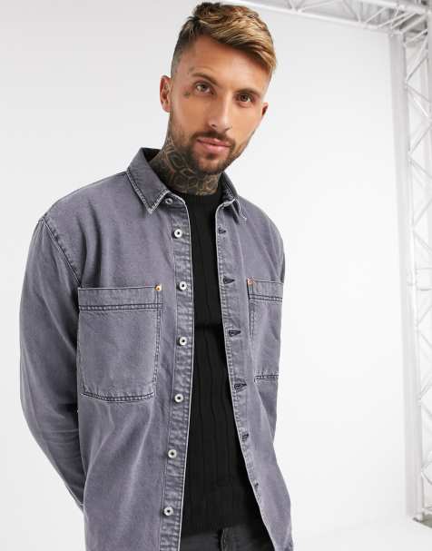 COOFANDY Chemise en jean à manches courtes pour homme - En denim à carreaux - Coupe ajustée - Pour les loisirs - Manches courtes - Bleu - L, bleu, L