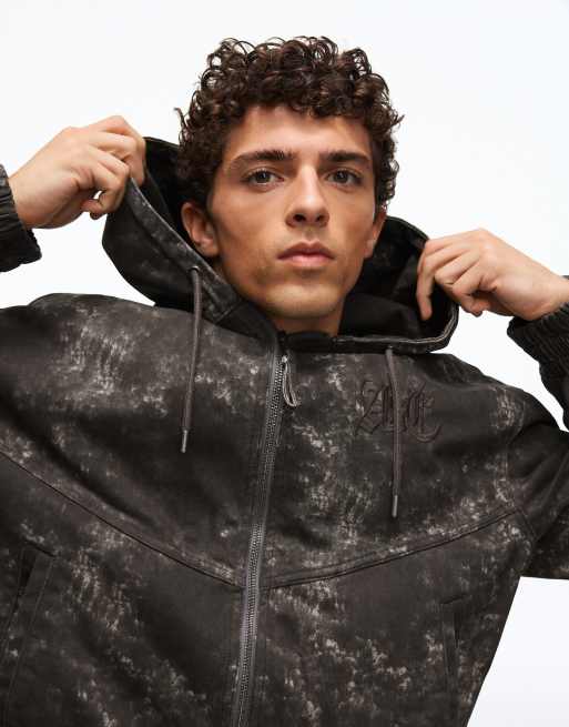 Bershka giacca con cappuccio con stampa in grigio slavato, 4 di 5