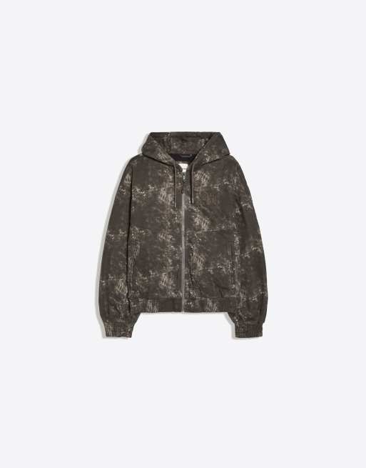 Bershka giacca con cappuccio con stampa in grigio slavato, 5 di 5