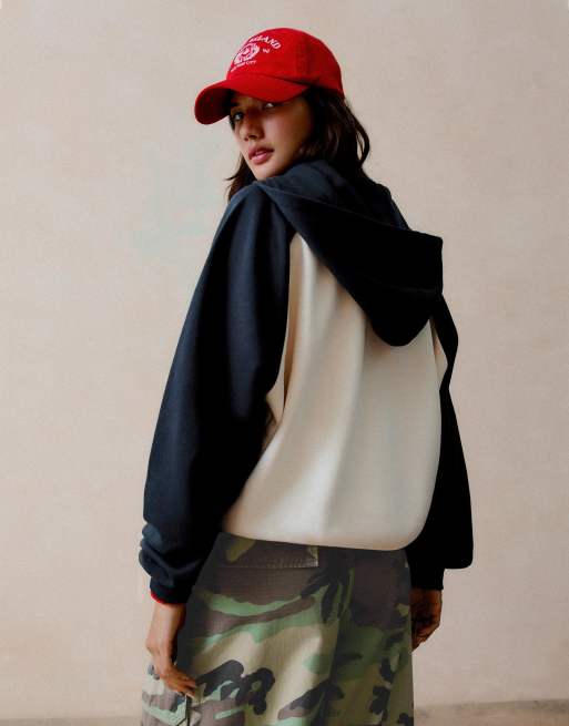 Bershka giacca con cappuccio in pile con zip blu navy, 3 di 5