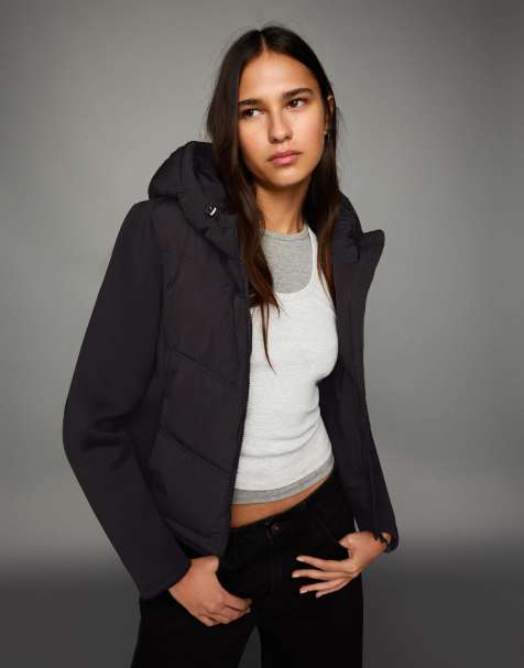 Bershka - Giacca con cappuccio nera effetto neoprene - view 1