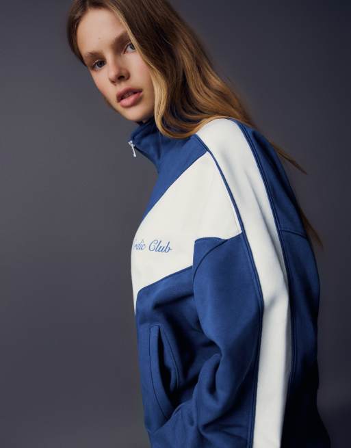 Bershka giacca con stampa, collo alto, blu, 5 di 6