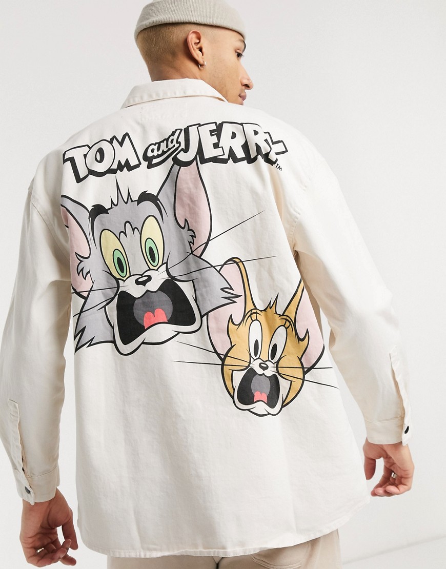 Bershka - Giacca con stampa di Tom e Jerry sul retro-Crema