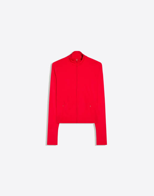 Bershka giacca con zip in tessuto tecnico rossa, 5 di 5