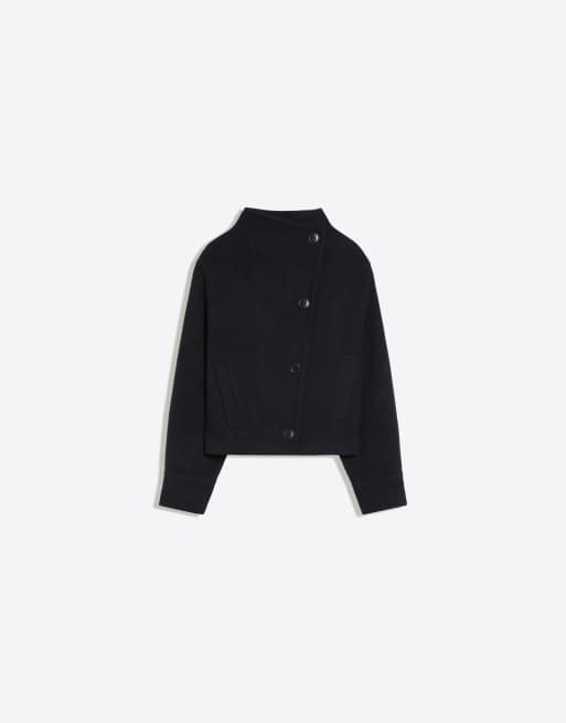 Bershka giacca corta avvolgente effetto feltro blu, 5 di 5