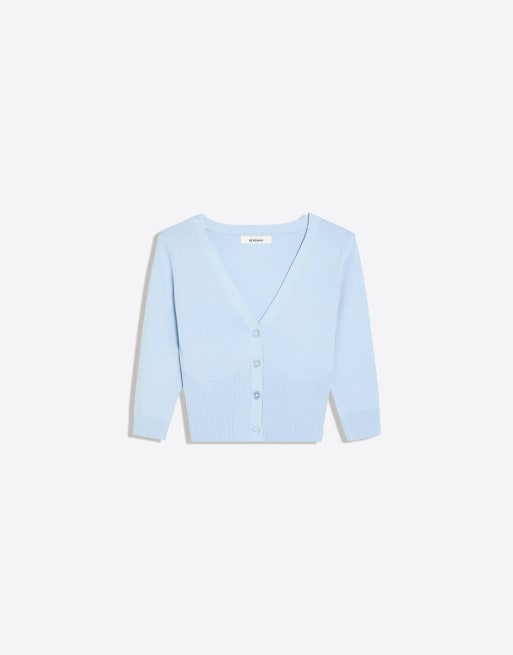 Bershka giacca corta con scollo a V in denim blu, 5 di 5