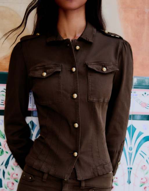 Bershka giacca di jeans abbottonata marrone, 4 di 5