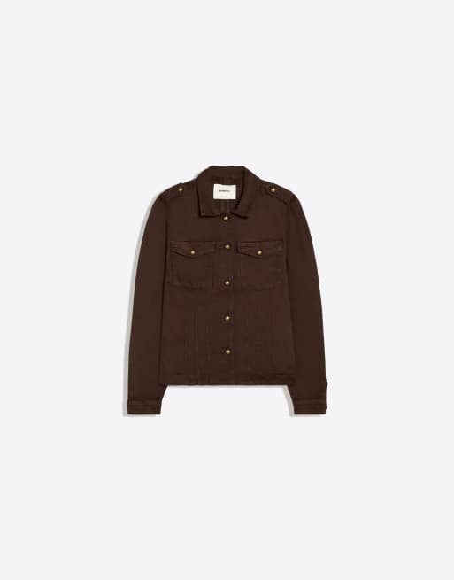 Bershka giacca di jeans abbottonata marrone, 5 di 5