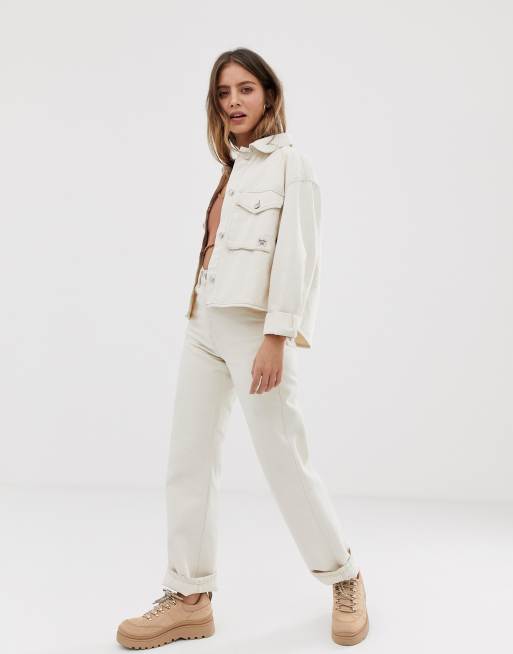 Bershka - Giacca di jeans con tasche davanti beige, 4 di 4