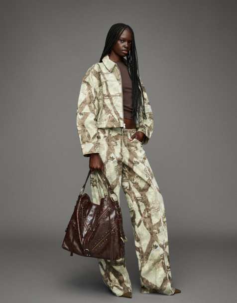 Bershka - Giacca di jeans taglio corto grigia con stampa - view 1