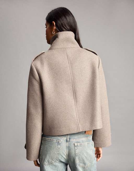 Bershka giacca doppiopetto effetto feltro beige, 3 di 6