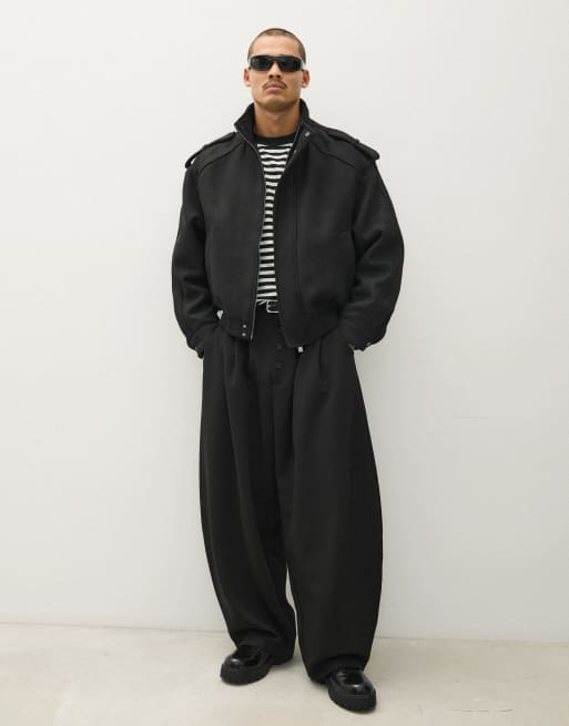Bershka giacca effetto feltro con linguette nera, 2 di 6