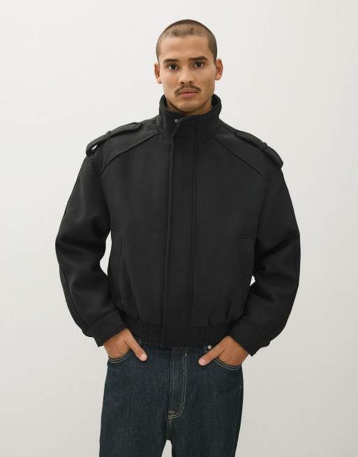 Bershka giacca effetto feltro con linguette nera, 3 di 6