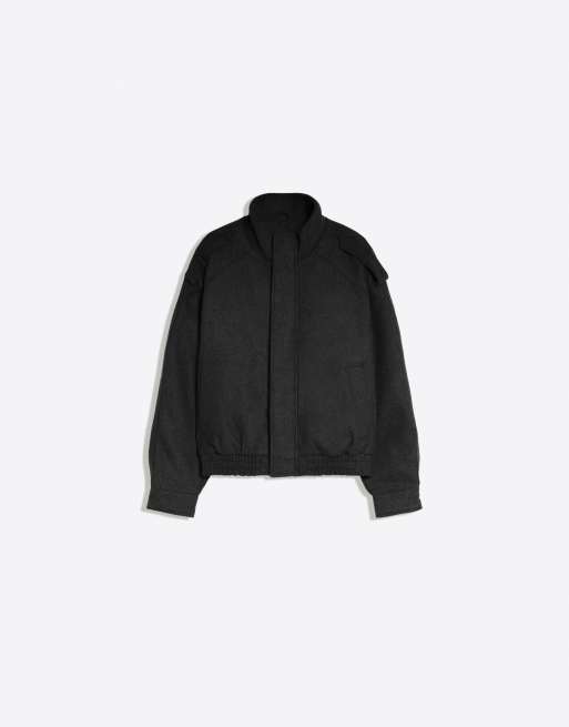 Bershka giacca effetto feltro con linguette nera, 6 di 6