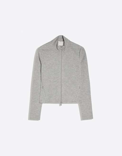 Bershka - Giacca grigio chiaro a coste con zip, 5 di 5