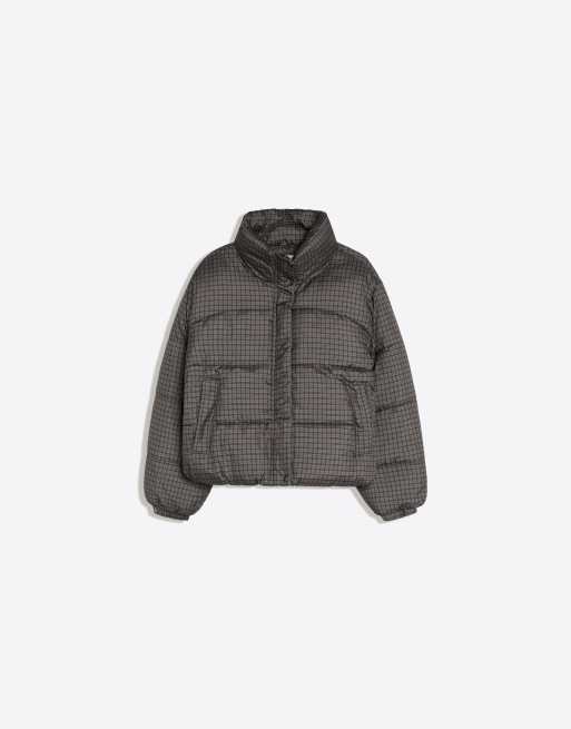 Bershka giacca imbottita oversize a quadri marrone, 6 di 6