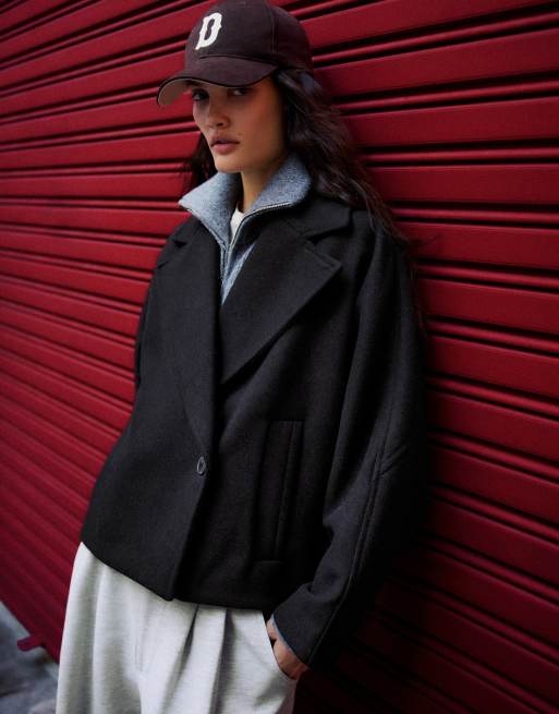 Bershka giacca in lana con maniche a pipistrello blu, 2 di 6