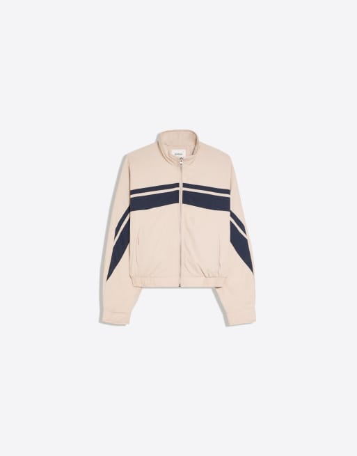 Bershka giacca in nylon con fascia a contrasto beige, 6 di 6