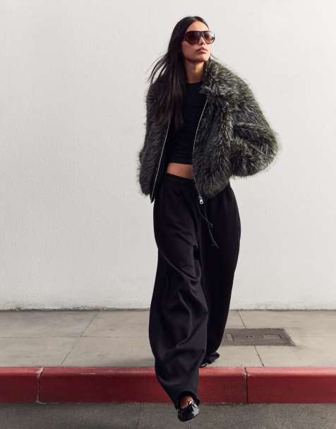Bershka - Giacca in pelliccia sintetica grigia con zip - view 1
