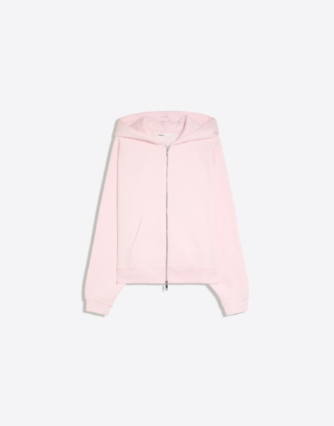 Bershka giacca in peluche con cappuccio e zip rosa - view 1