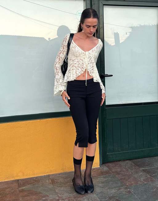 Bershka giacca in pizzo con volant color écru, 3 di 5