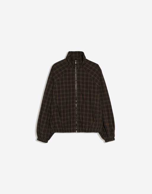 Bershka giacca leggera a quadri marrone, 5 di 5