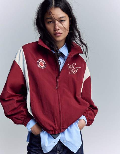 Bershka - Giacca leggera bordeaux ricamata - view 1