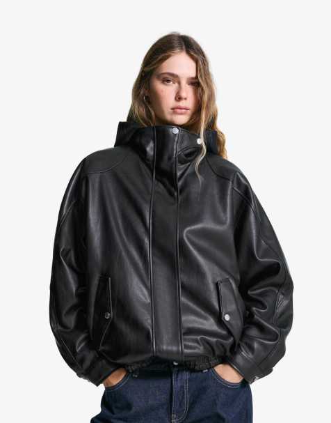 Bershka - Giacca oversize in pelle sintetica nera - view 1