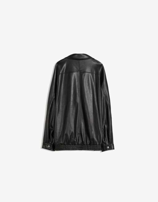 Bershka - Giacca oversize in pelle sintetica nera, 4 di 4