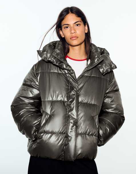 Bershka giacca puffer oversize con cappuccio in antracite - view 1