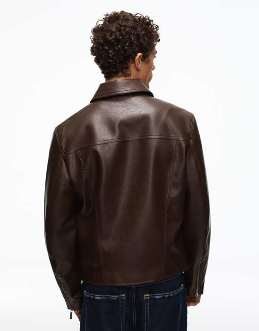 Bershka giacca squadrata effetto pelle marrone, 2 di 5