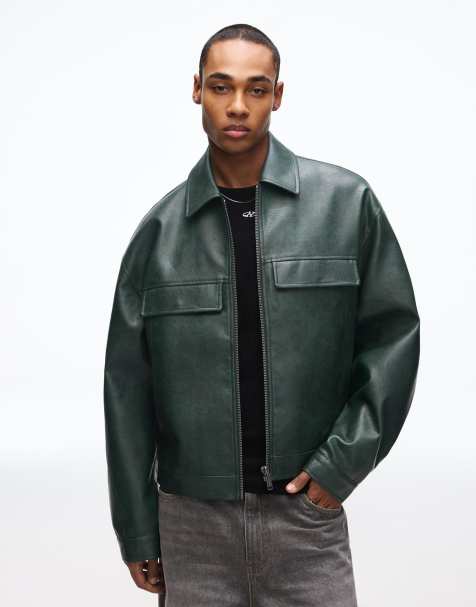 Bershka - Giacca squadrata in pelle sintetica verde - view 1