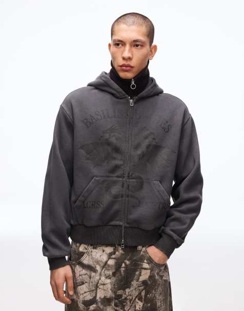 Bershka - Giacca squadrata nera con stampa e zip - view 1