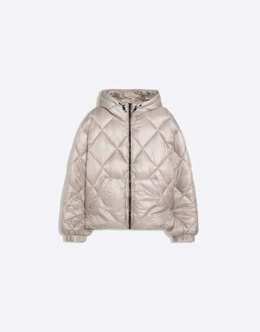Bershka giacca tecnica con cappuccio trapuntata a rombi grigia, 5 di 5