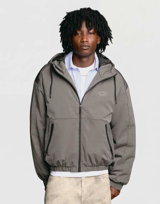 Bershka - Giacca tecnica grigio scuro con cappuccio, 5 di 6