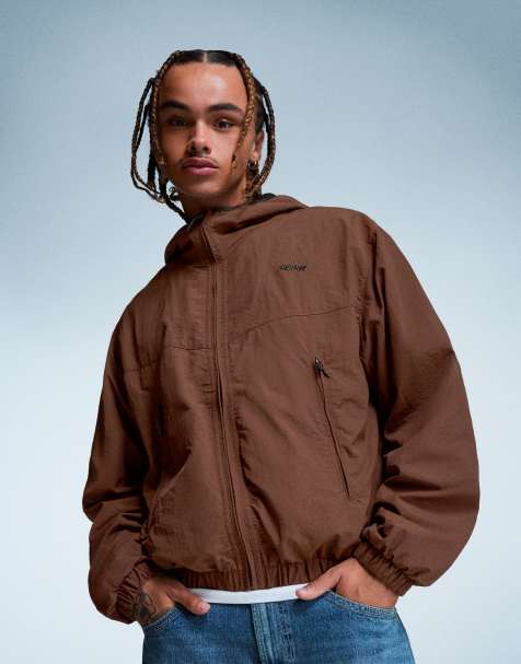 Bershka - Giacca tecnica marrone con cappuccio - view 1