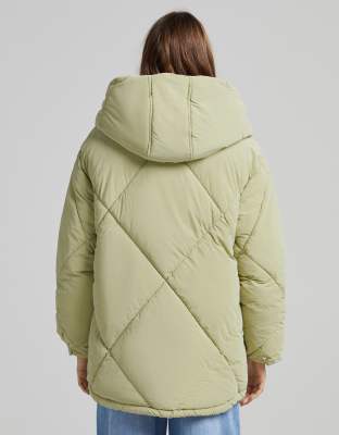 bershka padded gilet with hood in ecru